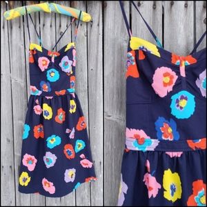 New American Eagle colorful summer sun dress open tie back floral Womens size 8